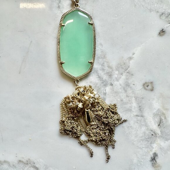 Kendra Scott Rayne Pendant Necklace Light Green and Gold 30” Chain - Picture 4 of 7